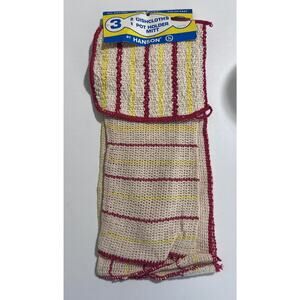 Vtg Hanson All Cotton Kitchen Yellow Red Dishcloths & Pot Holder Mitt 3pc NOS